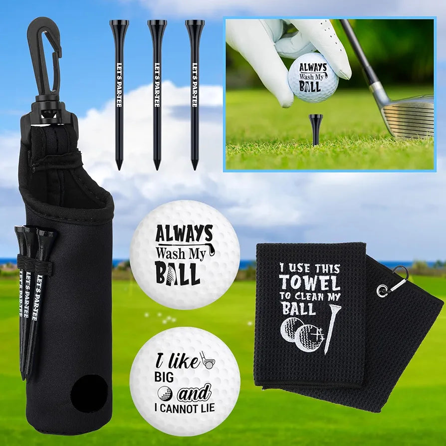 9 Pcs Golf Accessories Kit Golf Club Cleaning Kit Include Microfiber Towel, Cleaner Brush, Ball and Tee Holder, Divot Repair Tool, Ball Bag with Hook for Men Women Gifts
