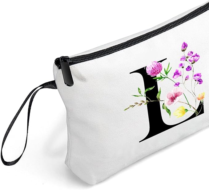 SEAMOON Women Birthday Unique Initial Funny Gifts for Teenage Girl Sister Friends Bridesmaid Personalized Travel Make up Cosmetic Bag with Mirror Valentines Mothers Day Christmas Graduation L