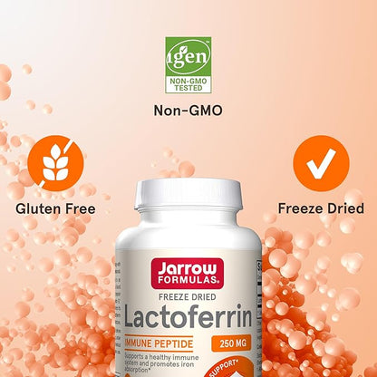 Jarrow Formulas Lactoferrin 250 mg - Immune-Supporting Glycoprotein - For Healthy Immune System Support & Iron Absorption - Freeze Dried - Gluten Free - Non-GMO - 60 Capsules (Servings)