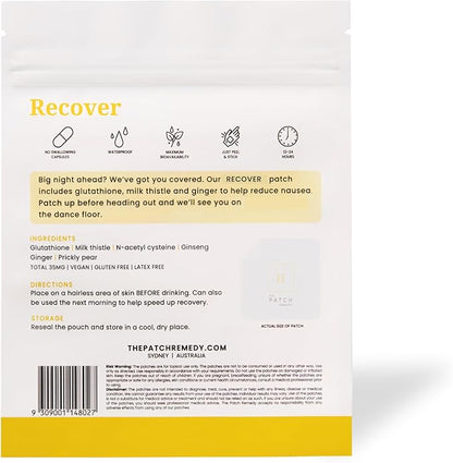 The Patch Remedy Recover Patch - 30 Topical Patches for a Night Out with Glutathione & Milk Thistle Extract for Pre & Post Party Recovery Relief Transdermal Skin Support