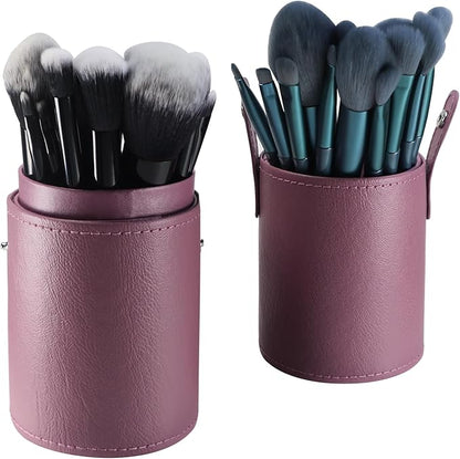 Portable Makeup Brush Case,Pu Leather Makeup Brush Holder with Button,Travel Cup Storage Dustproof Makeup Cosmetic Bags for Women (Purple)