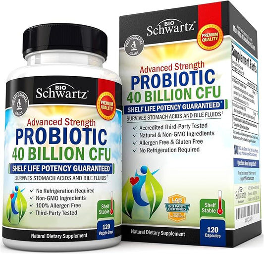 Daily Probiotic Supplement 40 Billion CFU - Gut Health Complex with Astragalus and Lactobacillus Acidophilus Probiotic for Women and Men - Shelf Stable Pre and Probiotics for Digestive Health 120 ct