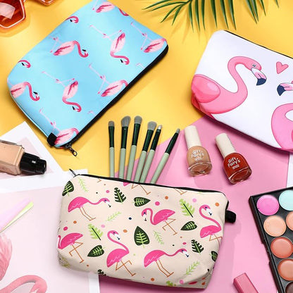 Sanwuta 12 Pieces Cosmetic Makeup Bags Printed Roomy Toiletry Waterproof Beauty Bag Organizer Pouches with Zipper Makeup Accessories for Women(Flamingo Style)