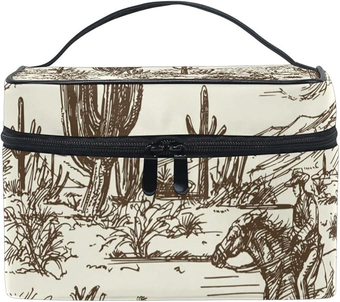 Kigai Wild West Desert Cowboy Travel Cosmetic Bag Case Large Portable Makeup Bag Organizer for Women Girls Top Handle Multifunction Toiletry Bags