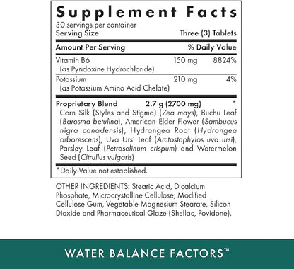 MICHAEL'S Health Naturopathic Programs Water Balance Factors - 90 Vegetarian Tablets - Helps Balance Fluid Levels - with Potassium & Vitamin B6 - Gluten Free, Kosher - 30 Servings