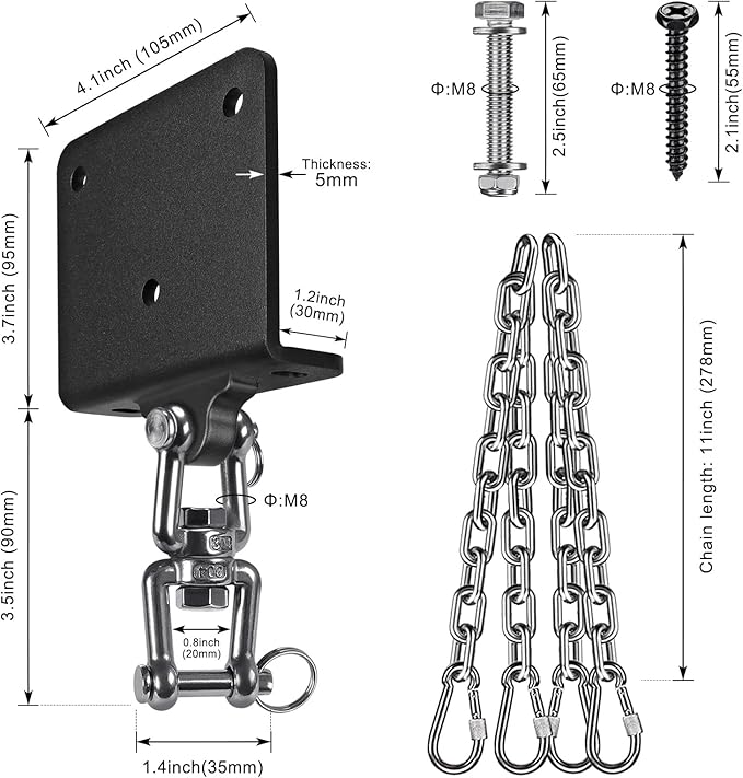 Punching Bag Hanger with Spring Beam Hanger Bracket with Stainless Steel Chain Punching Bag Hanging kit Boxing Bag Beam Mount 360° Swivel Hook for Hanging Heavy Bag, Muay Thai