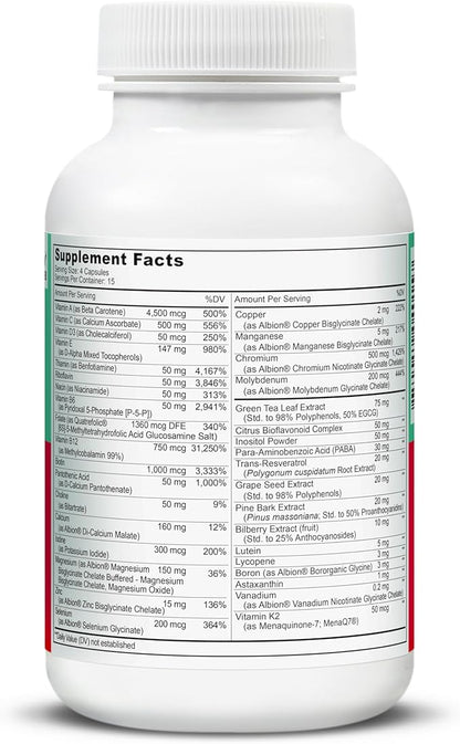 LIVELY VITAMIN CO. Multivitamin - 37 Vitamins Minerals and Extracts - Energy - Memory - Immune Function - Heart- Brain - Focus - Mood - Antioxidants - Dairy Gluten Soy Free - 60 Vegetarian Capsules