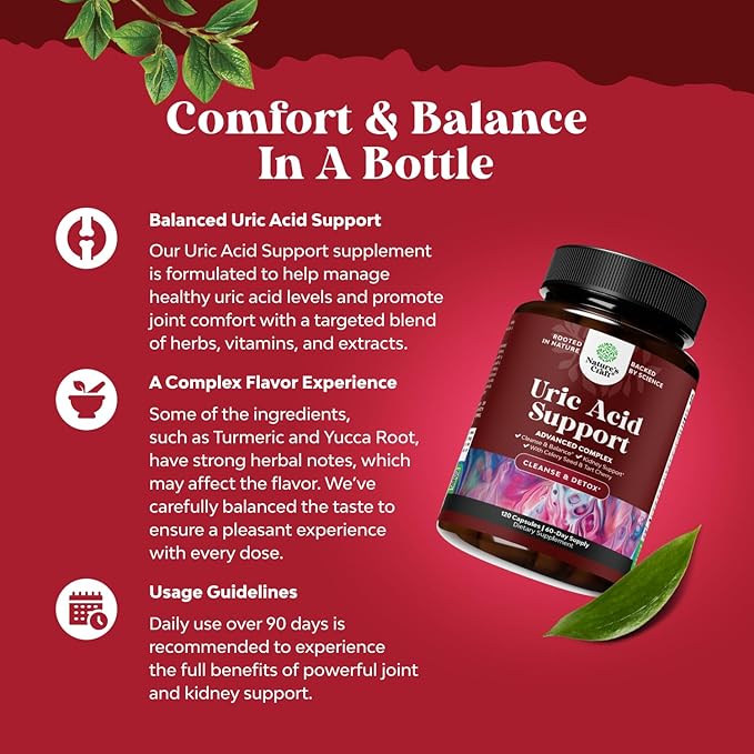 Herbal Uric Acid Cleanse and Detox - Essential Daily Kidney Cleanse and Uric Acid Support for Adults – Joint Support Supplement and Detox Cleanse with Tart Cherry Extract Capsules for Men and Women