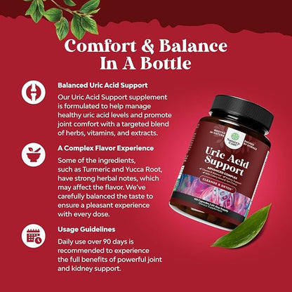 Herbal Uric Acid Cleanse and Detox - Essential Daily Kidney Cleanse and Uric Acid Support for Adults – Joint Support Supplement and Detox Cleanse with Tart Cherry Extract Capsules for Men and Women
