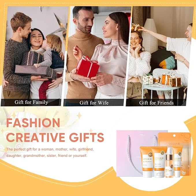 Skin Care Kit Vitamin C Girls Gifts - Skincare for Girls 10-12 - Moisturizing Skincare Set - Easter Gifts Set with Sunscreen,Serum,Face&Eye Cream - Travel Essentials(One Size, Vitamin C 4PCS Scent)