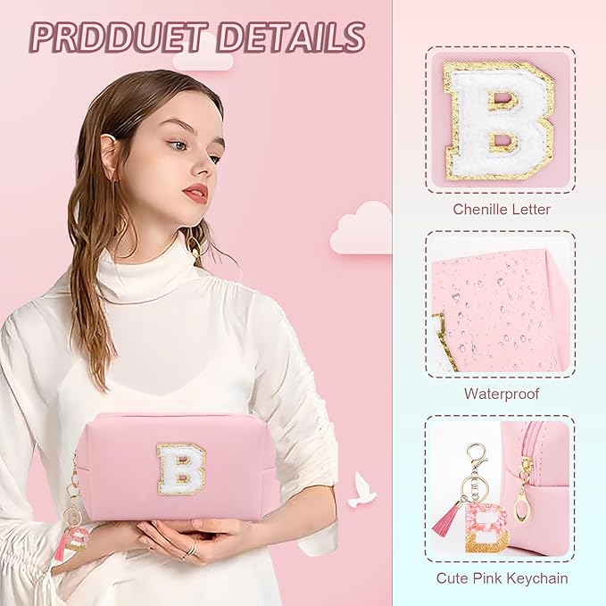 Birthday Gifts for Women Her,Travel Cute Makeup Bag,Large Capacity Cosmetic Bags for Women Makeup Pouch PU Leather Waterproof Cosmetic Bag (B, Pink)