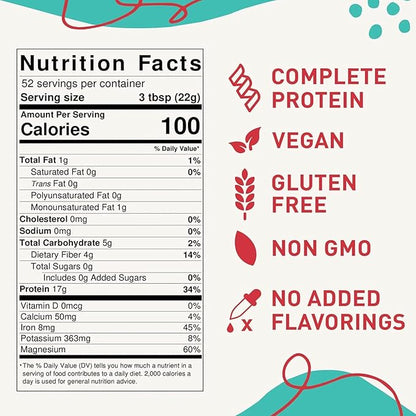Organic Hemp Heart Unflavored Vegan Protein Powder, Plant-Based for Balanced Nutrition, All-Natural, 1 Ingredient, No Artificial Ingredients, Easy to Digest & Mix (40oz)