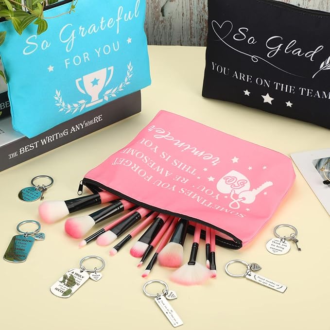 Bucherry 12 Pcs Thank You Gifts 6 Pcs Appreciation Keychain and 6 Appreciation Gift Makeup Bag Travel Cosmetic Pouch Teacher Nurse Coworkers Volunteer Employee