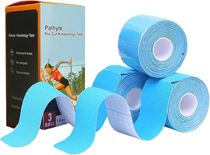 Kinesiology Tape Pro Athletic Sports Breathable Latex Free Tape for Ankle Knees Elastic Running Tennis Swimming Football Sports Activities Tapes(3 Rolls,60 Precut Strips,Blue)