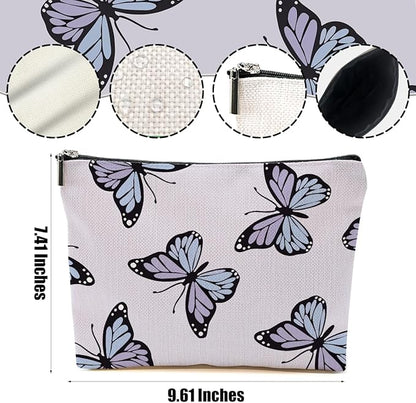 Purple Butterfly Makeup Bag Cosmetic Bag Butterfly Gifts for Women Girls Friend Niece Daughter Butterflies Lovers Gifts Travel Organizer Zipper Pouch Graduation Birthday Friendship Gifts
