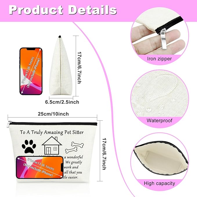 Mxrymvu Best Pet Sitter Gifts Makeup Bag Thank You Gifts for Pet Sitter Zipper Travel Pouch Dog Cosmetic Bag Dog Walker Birthday Christmas Retirement Present
