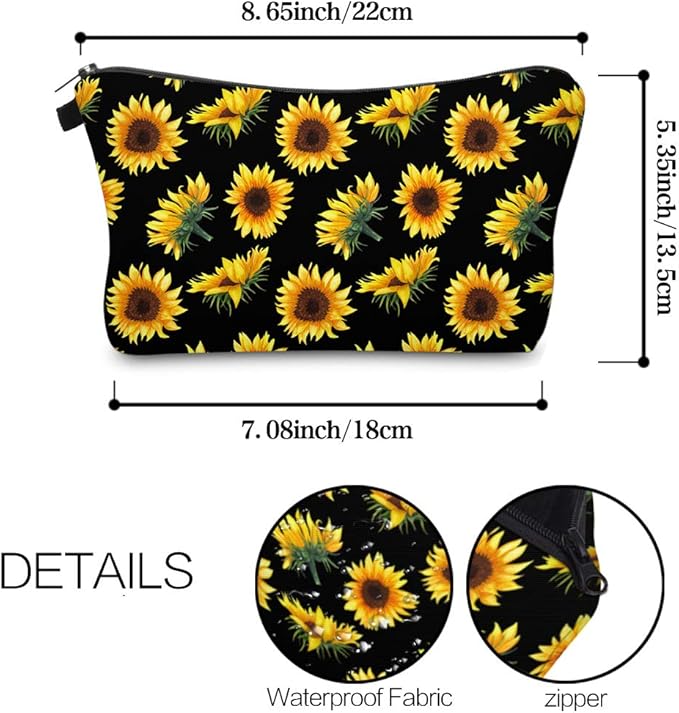 Cute Travel Makeup Bag Cosmetic Bag Small Pouch Gift for Women (Sunflowers)