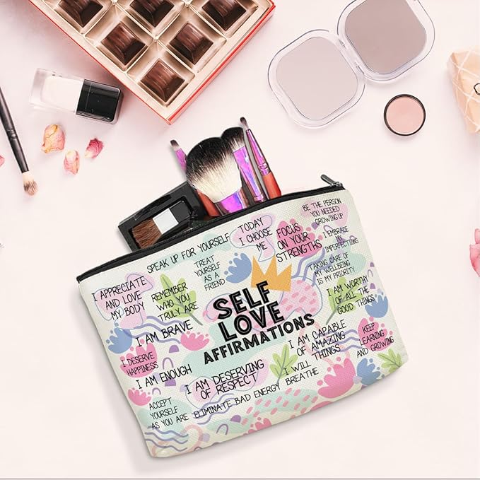 Positive Affirmations Makeup Bag Self Love Gifts Mental Health Gifts Inspirational Gifts for Women Female Girl Sister Friend Counselor Coworker Birthday Friendship Graduation Travel Toiletry Bag