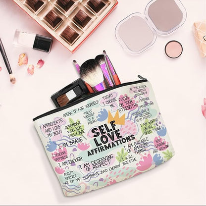 Positive Affirmations Makeup Bag Self Love Gifts Mental Health Gifts Inspirational Gifts for Women Female Girl Sister Friend Counselor Coworker Birthday Friendship Graduation Travel Toiletry Bag