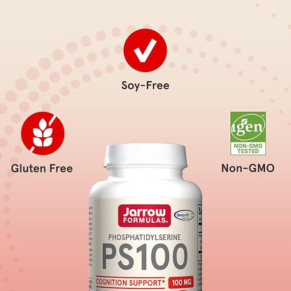 Jarrow Formulas PS100 Phosphatidylserine 100 mg, Dietary Supplement for Brain Health and Cognition Support, 60 Softgels, 20-60 Day Supply, Pack of 12