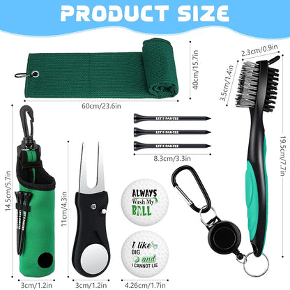 9 Pcs Golf Accessories Kit Golf Club Cleaning Kit Include Microfiber Towel, Cleaner Brush, Ball and Tee Holder, Divot Repair Tool, Ball Bag with Hook for Men Women Gifts