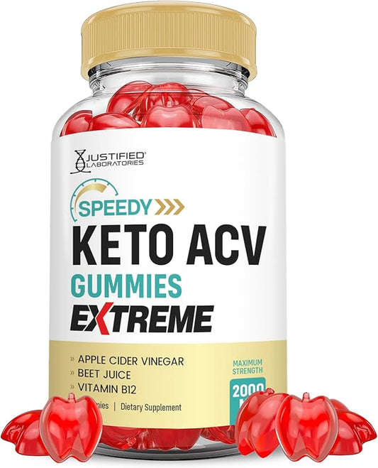 Speedy Keto ACV Gummies Extreme 2000MG Speedy Keto Gummies Advanced Formula Apple Cider Vinegar with Pomegranate Beet Juice Powder B12 Vegan Non GMO 60 Gummys