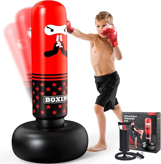 Inflatable Kids Punching Bag,Freestanding Boxing Bag with Gloves & Pump Kickboxing Training Set,Toddler Punching Dummy Toys Christmas Birthday Gifts for 3-5-8-12 Ages Boys Girls Karate MMA