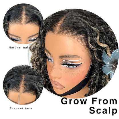 Highlights Lace Front Curly Wig Pre-Plucked Wear And Go Glueless Wig Black And White HD Lace Afro Wig Kinky Curly Wig