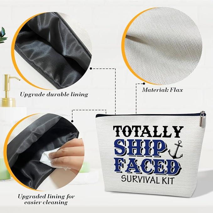 Funny Cruise Makeup Gift Bag, Toiletry Survival Kit Travel Cosmetic Bags With Zipper Travel Organizer For Women Girl Mom Sister Friend, Cruise Lover Summer Vacation Gifts