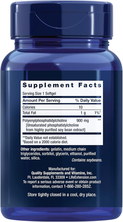 Life Extension HepatoPro, polyunsaturated phosphatidylcholine, 900 mg, Supports a Healthy Liver and detoxification, Protects Against oxidative Stress, Gluten-Free, Non-GMO, 60 softgels
