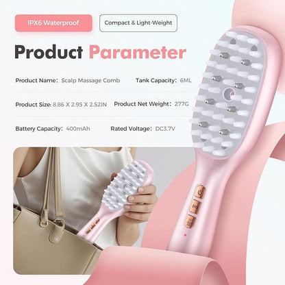 Rechargeable 3-in-1 Scalp Massager Nano Mist Hair Oil Applicator Brush with Cooling Vibration & Hydrating Design | Effortless Detangling, Soothing Relaxation for All Hair Types