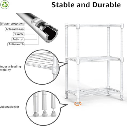 450 lbs Wire Storage Shelving 3-Tier Utility Shelving Unit Steel Organizer Wire Rack for Home,Kitchen,Office,White (11.8" D x 17.7" W x 26.3" H)