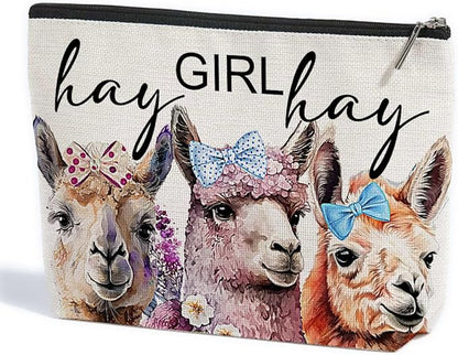 Vintage Funny Llama Gifts Farm Animals Western Makeup Bag Alpaca Graduation Mothers Day Birthday Alpaca Gifts for Girls Women Llama Lovers Friends Daughter Sister Niece Cosmetic Bag Hay girls Hay