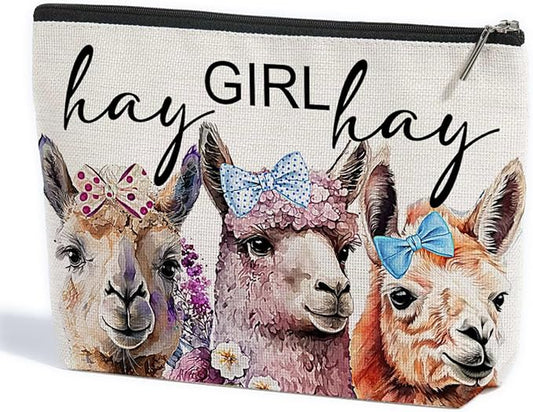 Vintage Funny Llama Gifts Farm Animals Western Makeup Bag Alpaca Graduation Mothers Day Birthday Alpaca Gifts for Girls Women Llama Lovers Friends Daughter Sister Niece Cosmetic Bag Hay girls Hay