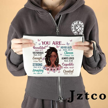 Jztco Inspirational Makeup Bag Christian Gifts You Are Beautiful Strong Amazing Created Travel Makeup Zipper Bag Girl for Women Friends Sisters Mom Aunt Faith Cosmetic Bag