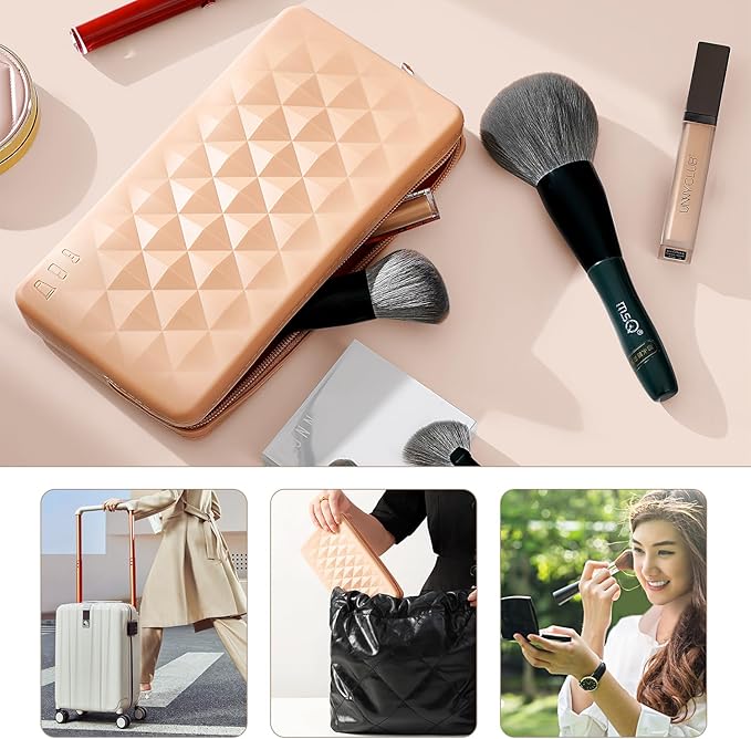 Silicone Makeup Brush Storage Bag,Travel Cosmetic Bag for Women,Zipper Cosmetic Bag,Organize The Beauty Tools For Easy Storage,The appearance of a diamond-shaped pattern. (Blue)