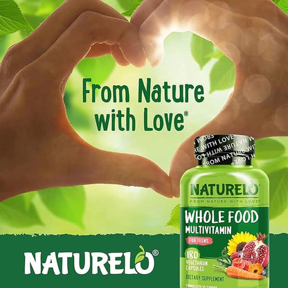 NATURELO Whole Food Multivitamin for Teens - Vitamins and Minerals for Teenage Boys and Girls - Supplement for Active Kids - with Organic Whole Foods - Non-GMO - Vegan & Vegetarian - 180 Capsules