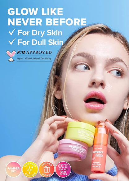 I Dew Care Skin Care Set - Kitten My Balance On + Skincare Set - Vitamin To Glow Pack | Illuminating Vitamin C Trio with Niacinamide, Travel Size, Cream, Lip Mask, Serum Bundle