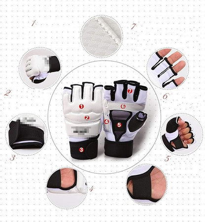 Taekwondo Kickboxing Punch Bag Gloves, Half Mitts WTF UFC MMA Training Boxing Sparring Grappling Martial Arts Muay Thai Wrist Wraps Support Gloves for Men Women Kids (Medium, Golden)