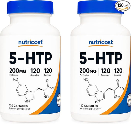 Nutricost 5-HTP 200mg, 120 Vegetarian Capsules (5-Hydroxytryptophan) - Non-GMO & Gluten Free (2 Bottles)
