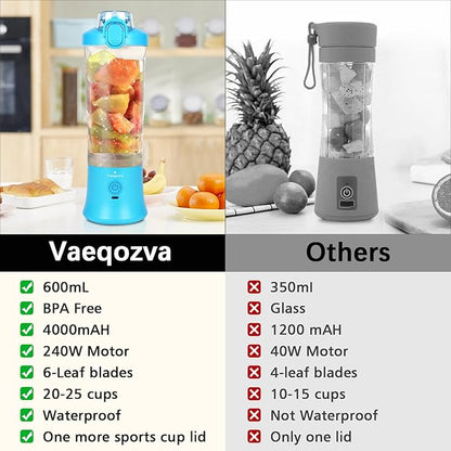 Portable Blender, Personal Size Blender for Shakes and Smoothies, Waterproof 20OZ USB Rechargeable Mini Blender Cup with 6 Sharper Blades 240W powerful Hand-held Blender for Kitchen/Home/Travel, Blue