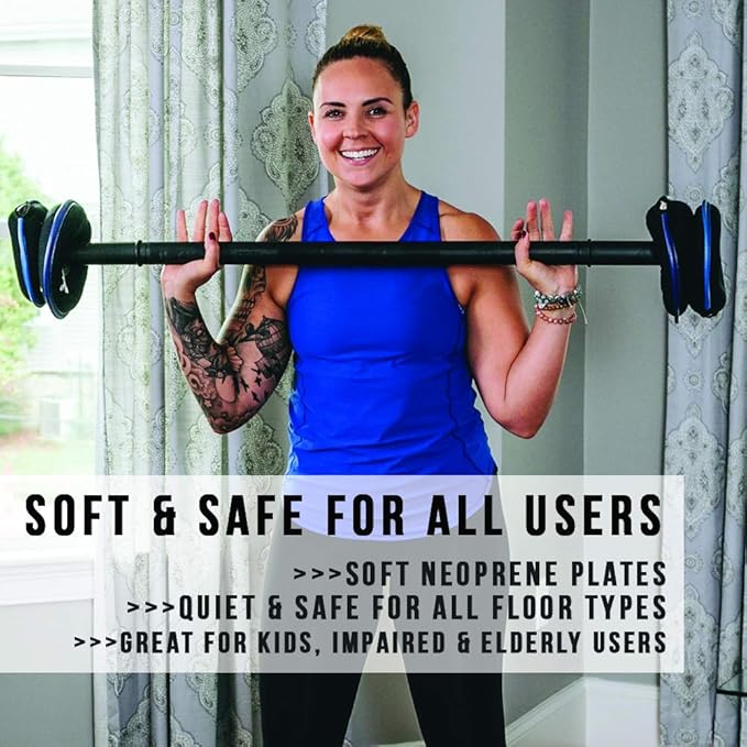 HYPERWEAR Adjustable Barbell Set with Soft Weight Plates (35 lb 60 lbs