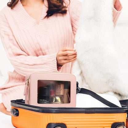 Clear Makeup Bag Transparent Travel Case for Cosmetics and Toiletries Women's Brush Bag and Clear Car Bag with Zipper (Pink, M+)