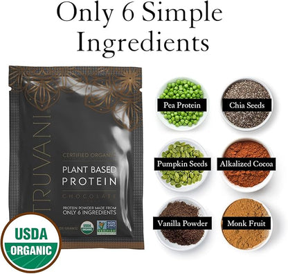 Truvani Vegan Pea Protein Powder | Chocolate | 20g Organic Plant Based Protein | 1 Serving | Keto | Gluten & Dairy Free | Low Carb | No Added Sugar
