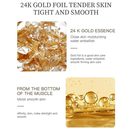 24K Gold Skin Care Set 6-Piece Collection 24K Skincare Set with Facial Cleanser, Face Serum 2pcs, Eye Cream, Essence Milk, Toner, Anti-Aging Skin Care Kit For Women