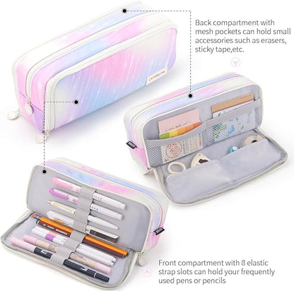 CICIMELON Large Capacity Pencil Case 3 Compartment Pouch Pen Bag for School Teen Girl Boy Men Women (Meteor)