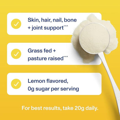 Vital Proteins Grass Fed Collagen Peptides Powder, Helps Support Healthy Hair, Skin, Nails, Bones and Joints - Hydrolyzed Collagen - Lemon 11oz