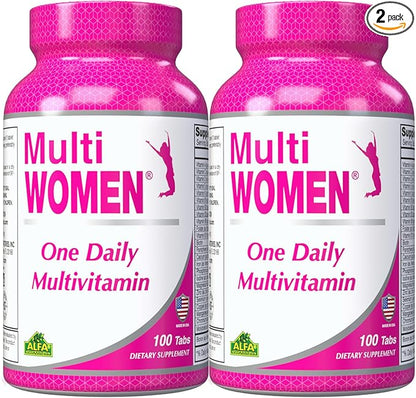 ALFA VITAMINS Multi Women Vitamins Dietary Supplement with Essential Vitamins & Minerals for Women - Amino Acids + Antioxidants - 100 Tablets (2 Pack)