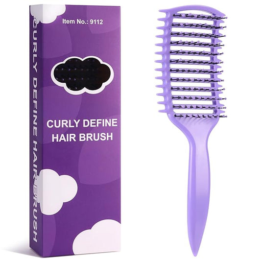 Curl Defining Brush, Vented Curly Hair Brush for Effortlessly Detangling Shaping and Defining Women's Men's Curls on All Wet or Dry Hair Types, Reduces Frizz (Purple)