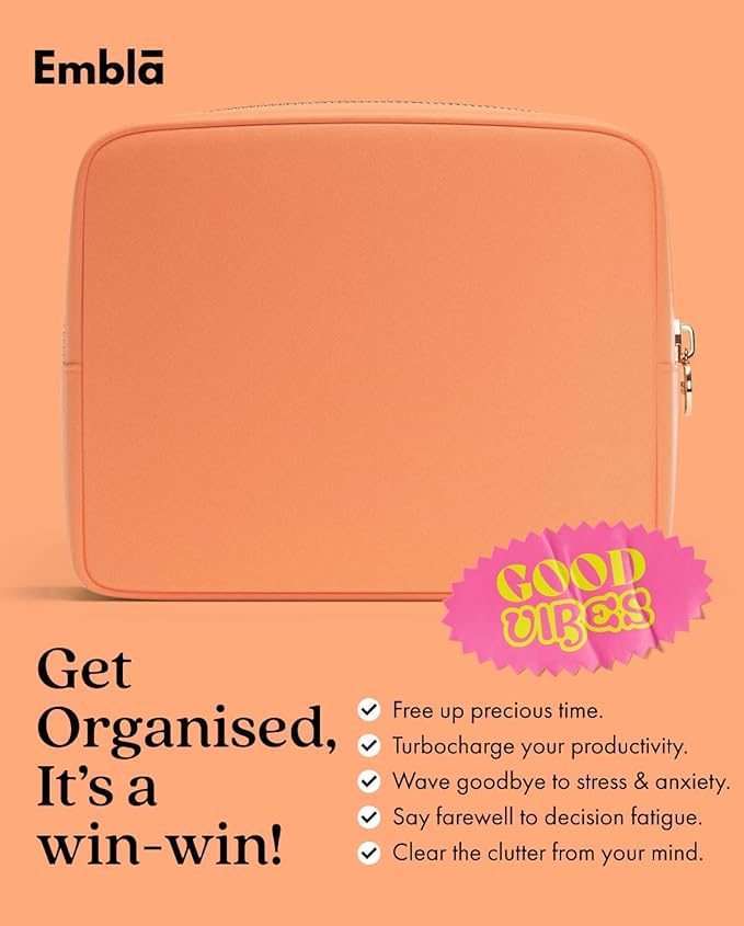 Embla Makeup Bag Travel Cosmetics Pouch and Toiletry Bag, Nylon Zipper Pouch Purse, Cute Make Up Organizer Storage Tote for Women Girls, Waterproof Travel Skincare Case, Large Makeup Bags, Apricot